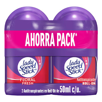 Desodorante Mujer Lady Speed Stick Roll On Floral Fresh 48h Frasco 50ml x2  