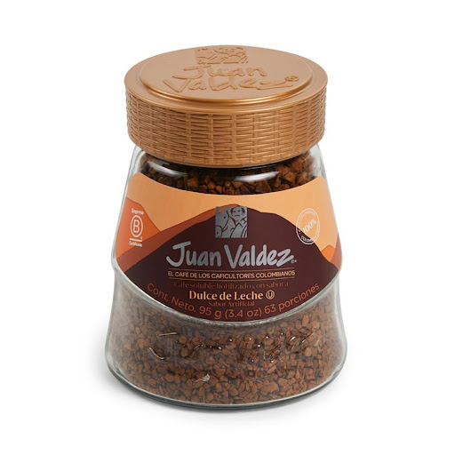Café Juan Valdez Liofilizado Dulce de Leche 95gr Juan Valdez bolsa 95 gr x 1 Café Premium 100% Colombiano Excelso. ¡Fácil de preparar!   El Café Liofilizado con sabor a Dulce de Leche, es un café soluble que ha sido sometido a un proceso de deshidratación del café a bajas temp