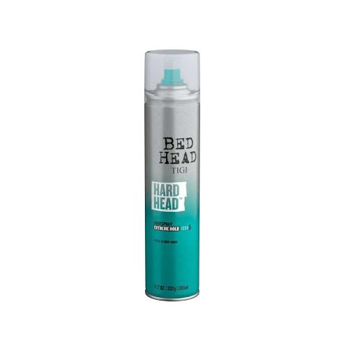 Laca en Aerosol Bed Head Hard Head TIGI Caja x 1 ¿Necesitas que tu peinado dure toda la noche? Hard Head es una laca de fijación extrema que seca al instante y mantiene cada mechón en su lugar. Ideal para estilos estructurados o looks que deben resi