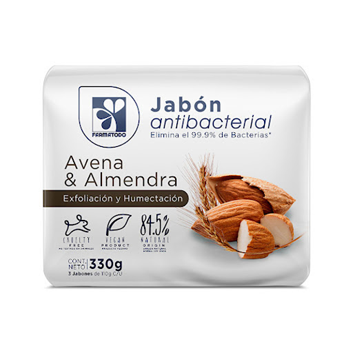 Jabón Farmatodo Antibacterial Avena y Almendra Pack x 3 und x 110 gr