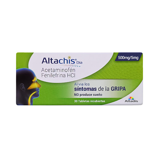 Altachis Día Acetaminofén 500 mg/Fenilefrina HCl 5 mg Altadis Caja x 30 Tabletas