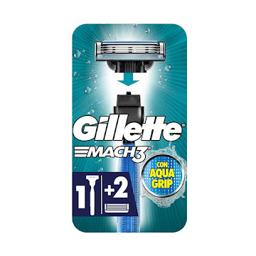 Afeitadora Recargable Gillette Mach3 AquaGrip con 2 Repuestos Blíster x 1 und  