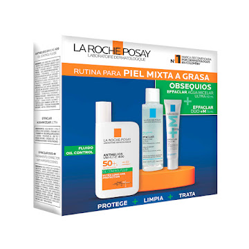 Pack Protector Solar Anthelios Oil Control Fluido Sin Color x 50 ml + Effaclar Duom x 15 ml + Agua Micelar x 50 ml  