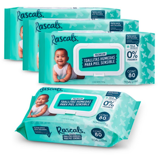 Set Pañitos Humedos Rascals Baby 320 Unds - 4 Pq X 80 Rascals Baby Set x 4 Paquetes x 80 Gruesas + fuertes pero súper suaves con la piel del bebé, nuestras toallitas húmedas para piel sensible están certificadas dermatológicamente, tienen un pH balanceado y están libres de sustancias noci