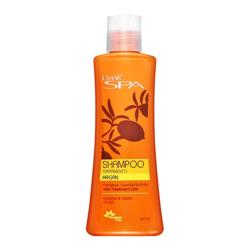 SHAMPOO TRATAMIENTO ARGAN 500ml LMAR SPA 500ml x 1 Shampoo enriquecido con Argán 100% puro, SIN SAL y LIBRE DE PARABENOS.Este Shampoo proporciona una espuma suave y abundante que lava delicada y profundamente el cuero cabelludo y la fibra capilar. Apo