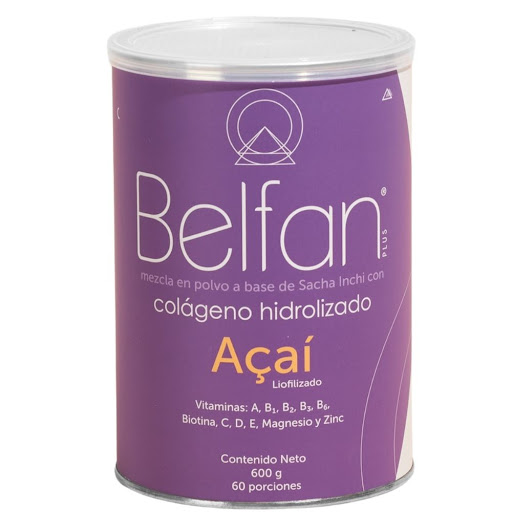 Colágeno Hidrolizado   Belfan Con Vitaminas, Biotina, Magnesio Y Zinc Sabor Açaí Frasco x 600g