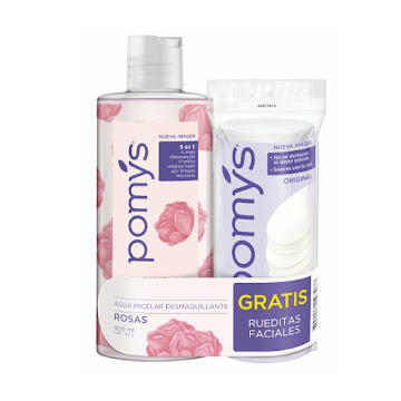 Agua Micelar De Rosas Pomys 400 ml + Gratis Rueditas Faciales Original 60 und Bolsa x 2 und  