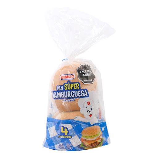 Pan Bimbo Súper Hamburguesa con Ajonjolí 350 gr x 4 und