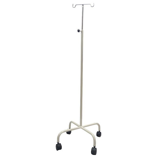 Atril Porta Suero con ruedas GENERIC OFC  x 1 Atril fabricado en acero inoxidable, doble gancho para sostenimiento de líquidos, altura ajustable y ruedas plásticas para facilitar su desplazamiento.Base de 4 patas en tubería redonda, con 4 ruedas 