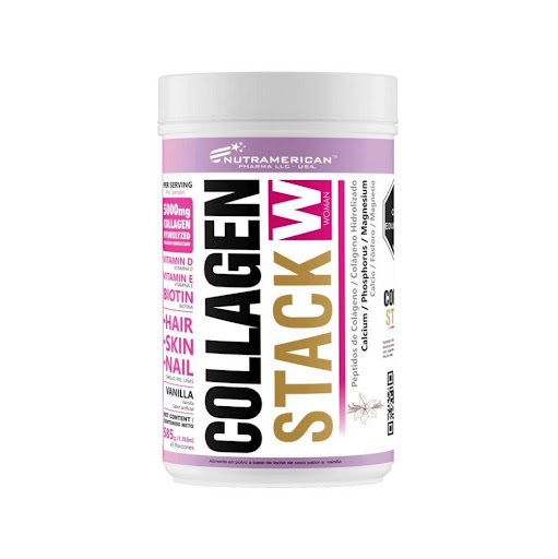 Collagen Stack 585 g Colageno hidrolizado NUTRAMERICANPHARMA Tarro x 1.29 Lb (585g) Collagen Stack, El colágeno es una proteína que se encuentra en el organismo humano y es la más abundante de todas con casi un tercio del total proteico del cuerpo.