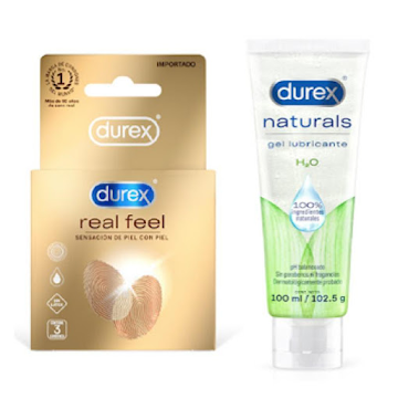 25% Combo Durex Condón real feel+Lubricante Natural  