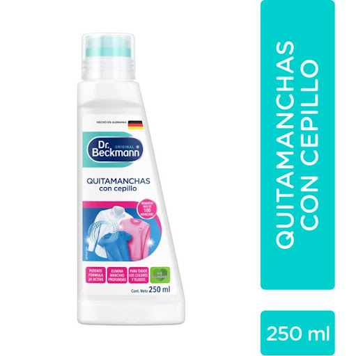 Quitamanchas y Pre lavado con Cepillo Dr. Beckmann 250 ml Dr. Beckmann botella x 1 Quitamanchas con aplicador especial incluido para el cuidado de tu ropa.

Cuenta con activadores especiales de disolución de manchas, muy eficaz contra las manchas de grasa así como de la suciedad de 