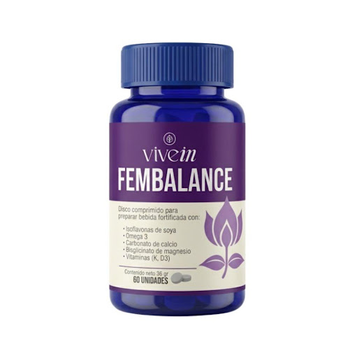 FEMBALANCE X 60 DISCOS Isoflavonas de soya, Omega 3, Carbonato de calcio, Bisglicinato de magnesio y Vitaminas Vivein Frasco x 60 discos x 60 discos undefined