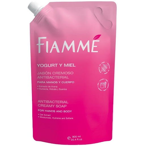 Jabón cremoso yogurt y miel x900ml Fiamme Doypack x 1 Jabón para manos y cuerpo. Contiene extracto de avena que es rica en proteínas para revitalizar y nutrir, contiene emolientes que humectan y suavizan la piel más vitamina E que evita la resequedad.