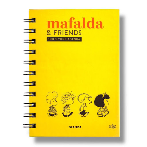 Mafalda And Friends. Agenda Perpetua Amarilla Granica Libro x 1.0 Mafalda And Friends. Agenda Perpetua Amarilla. Inglés  Interior: Idioma inglés. 1 color. 2 páginas con stickers. - 192pags. Encuadernación: Tapa dura con espiral y elástico contenedor. Formato: 15 x 1