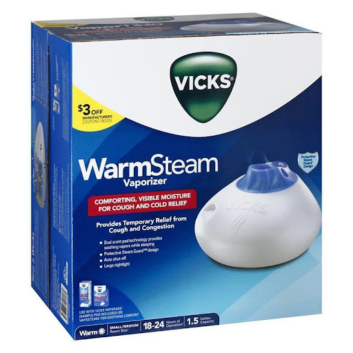 Vaporizador Warmstream Vicks Vick  x 1 Diseñado para aliviar temporalmente los síntomas de la tos, congestión nasal y resfriado, este dispositivo genera hasta un 95% de vapor libre de bacterias. Utiliza electrodos para calentar el agua en 