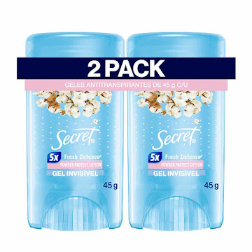 Desodorante Antitranspirante Secret en Gel Invisible Powder Protect Algodón 45 gr  Stick x 2 und  