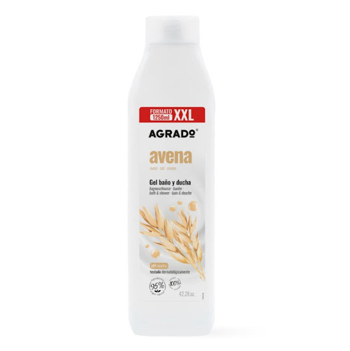 Gel de Ducha Agrado Avena XXL Agrado 1250 ml AGRADO  BOTELLA GRANDE  x 1 Disfruta de una limpieza suave y un cuidado diario para toda la familia con el Gel de Ducha Agrado Avena XXL 1250 ml. Su práctico formato familiar ofrece mayor rendimiento y está formulado con extract