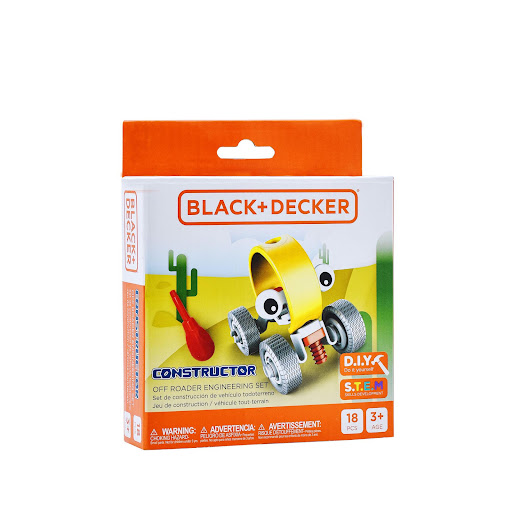 Kit Construye tu Propio Carro Black+Decker Black+Decker Caja x 1 Construye, crea y juega con el emocionante Kit Construye tu Propio Carro de BLACK+DECKER! Este set inspira la imaginación y la habilidad constructora de los niños mientras ensamblan su propio carro co