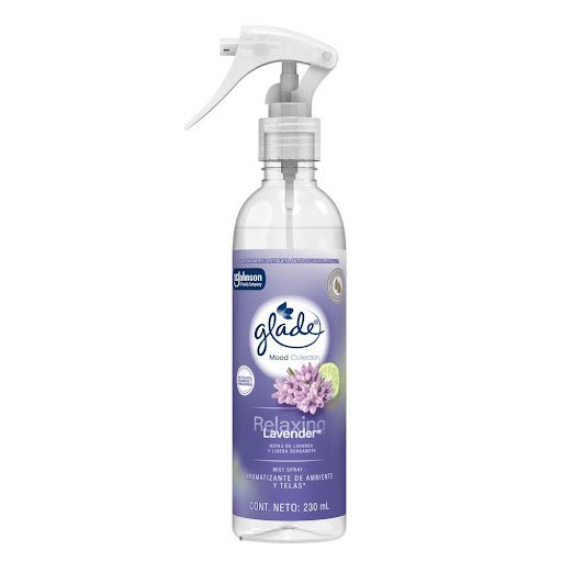 Glade Mist Spray Telas Mood Collection Lavanda 230ml SCJ Spray x 1 Glade® "Mood Collection" Descubre la nueva colección de Glade®  aromatizante de ambiente y telas* Relaxing Lavender con notas de lavanda y ligera bergamota, inspirada en fragancias únicas, pensadas ex