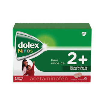 Dolex Niños 2+, Acetaminofén x 20 Tabletas Masticables  