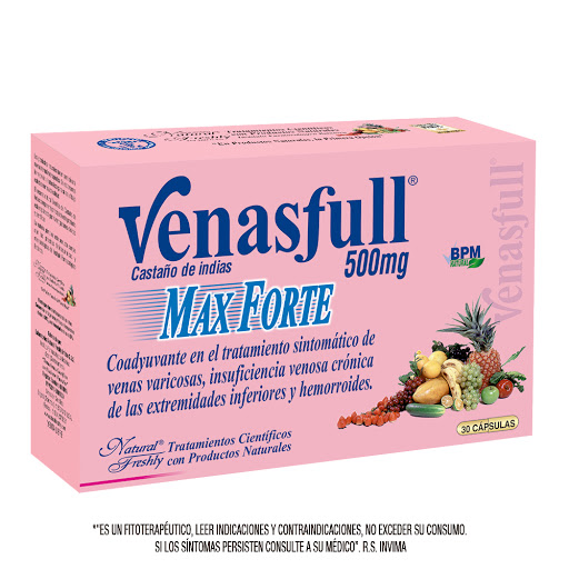 Venasfull Max Forte Castaño de Indias 500 mg Natural Freshly Caja x 30 Cápsulas