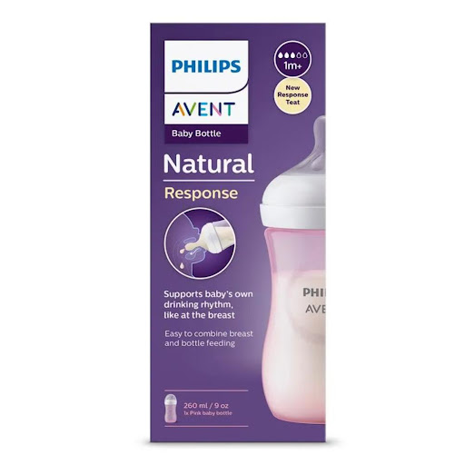Phillips Avent Tetero Natural 3.0 Rosa 9Oz SCY903/11 Avent Caja x 1 Tetero Natural 3.0 rosa de 9 oz con tetina que imita el pecho materno, sistema anticólicos y diseño ergonómico para una alimentación más cómoda y segura.