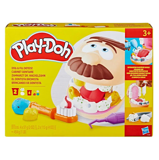 Play-doh El Dentista Bromista 65 Aniversario Play Doh  x 1 Este divertido set Play-Doh permite a los niños jugar a ser dentistas, ayudando a su paciente a mantener una sonrisa saludable. Con herramientas dentales de juguete, pueden crear, taladrar y rellenar 
