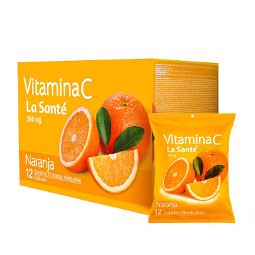 Vitamina C 500mg + Zinc 15mg La Santé Sabor Naranja Sobre x 12 Tabletas  