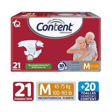 Pañales Adulto Content Advnce Talla M Paquete x 21 und + Toallas Húmedas x 20 und  