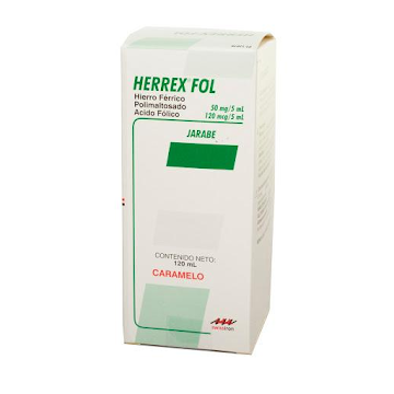Herrex Fol Hierro Férrico + Ácido Fólico 50mg/120mcg Farmacol Jarabe Frasco x 120 ml  