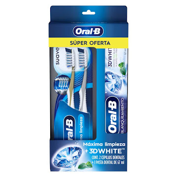 Kit Cepillo de Dientes Oral-B 7 Beneficios 2und + Crema Dental Oral-B 3DW 1und Caja x 3 und  