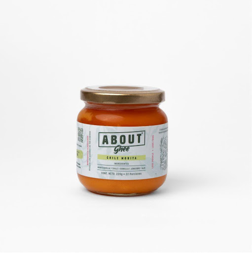Ghee Chile morita 220g ABOUT Envase de vidrio x 1 und Ghee o mantequilla clarificada, infusionado con chile morita, jengibre, cebolla y peperoncino, que le aportan un toque ahumado, profundo y ligeramente picante que eleva cualquier preparación.
Libre de