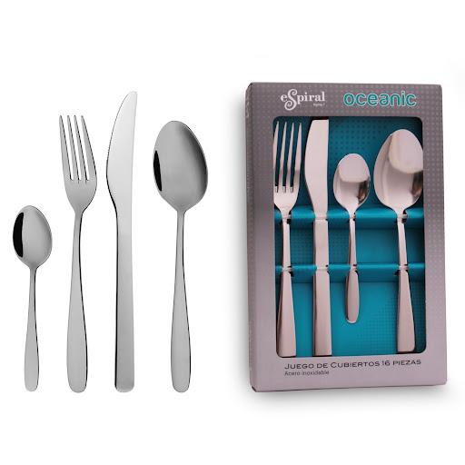 Juego Cubiertos16 Piezas Oceanic Espiral Caja x 16 Composici½n:4 Cuchillos Mesa 13/04 Tenedores Mesa 18/04 Cucharas mesa 18/04 cucharitas caf? 18/0