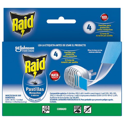 Insecticida Y Repelente Raid En Pastilla Para Insectos Voladores 4 Pastillas Frasco x 30 gr