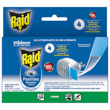 Insecticida Y Repelente Raid En Pastilla Para Insectos Voladores 4 Pastillas Frasco x 30 gr  