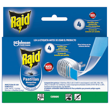 Insecticida Y Repelente Raid En Pastilla Para Insectos Voladores 4 Pastillas Frasco x 30 gr  