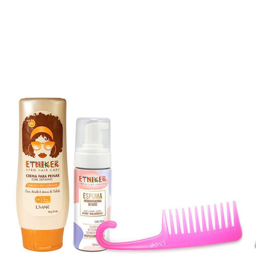 KIT HIDRO BOMBAZO RIZADO ETNIKER 290 x 2 El Kit Hidro Bombazo Rizado ETNIKER está diseñado para la limpieza y nutrición del cabello rizado, afro o texturizado. Este kit incluye:Crema para Peinar ETNIKER (290g),Espuma Intensificadora de Rizos