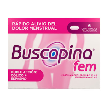 Buscapina Fem Hioscina + Ibuprofeno 20mg/400mg Caja x 6 Comprimidos  