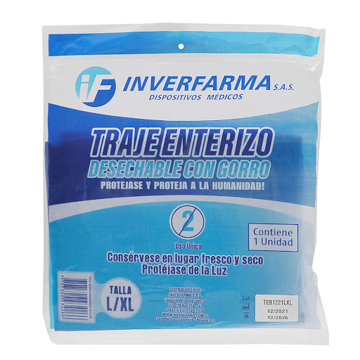 Traje De Bioseguridad Inverfarma Con Gorro Desechable Talla L/Xl x 1 und