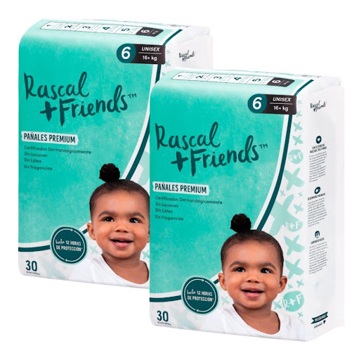 Pañales Rascals Baby Talla 6 16+ Kg x 2 Paquetes Rascals Baby Paquete x 30 Lleva este maravilloso Set Etapa 6 de Pañales Rascal + Friends por 2 paquetes para un total de 60 pañales!. 
Rascal + Friends es el pañal con el mejor desempeño! Los padres no somos sabios, serenos y 