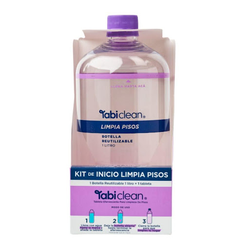 Limpia Pisos Kit de inicio TABI CLEAN COLOMBIA Incluye botella reutilizable + 1 tableta x 1 Kit inicio 1 botella reutilizable + 1 tableta efervescente que rinde 1 litro. Con poder desinfectante neutraliza olores y elimina suciedad en pisos