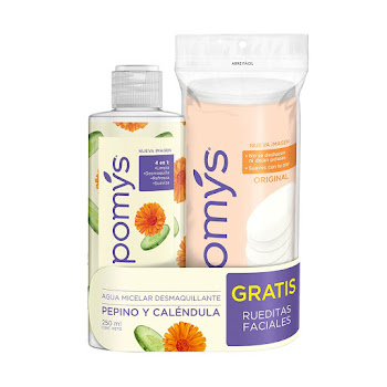 Agua Micelar Pomys Pepino Y Caléndula Frasco x 250 ml Y Gratis Rueditas Pomys Bolsa x 60 und  