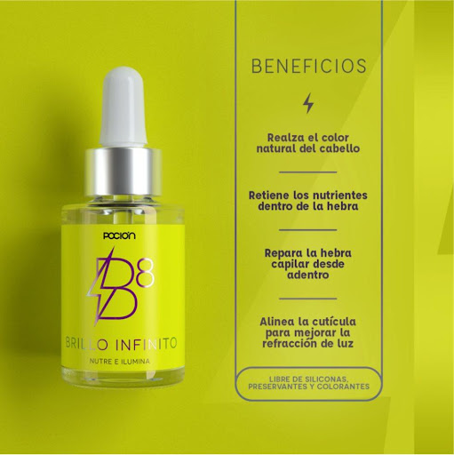 B8 Óleo Capilar Multifuncional LA POCIÓN GOTERO VIDRIO x 30 Óleo Capilar Multifuncional es un aceite versátil, libre de Siliconas, Parabenos, Preservantes y Colorantes, enriquecido con Omega 6,9, Vitaminas E, F, Ácidos grasos y sustitutos de Siliconas de orige