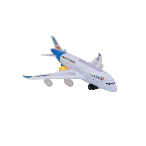 Avion De Juguete A 380 Happy Trip Pilas Luz Y Sonido Caja Plasticos Asociados  x 1 Es un juguete interactivo de plástico con luces y sonido, diseñado para ofrecer una experiencia divertida y dinámica. Ideal para simular viajes aéreos, este avión es perfecto para actividades de imagi