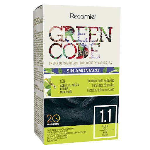 Kit Tinte Recamier Green Code Ingredientes Naturales Negro Azul #1.1 x 1 und