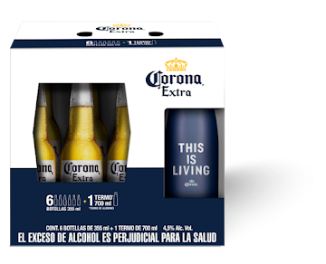 Cerveza Corona de 355 ml + Termo de 700 ml Pack x 6 und  