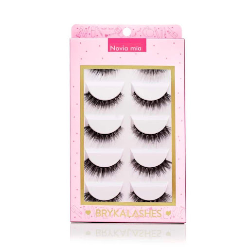 Pestañas Postizas Novia Mia -5 Pares Bryka Caja x 5pares Pestañas enteras 3D con banda suave, reutilizables entre 10 y 15 posturas, livianas de efecto agatado, elaboradas en falso pelo mink (crespas, despeinadas y multicapas), corta en el lagrimal y larga a