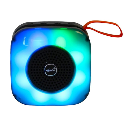 Parlante Bluetooth con Soporte para Smartphone NANOTEC Unidad x 1 Este altavoz inalámbrico portátil es la combinación perfecta de sonido de alta calidad y diseño innovador. Con luces LED integradas que crean un ambiente visual atractivo y un soporte para teléfono qu