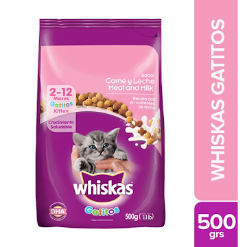 Comida Para Gatitos Whiskas Seco Carne & Leche x 500 gr  